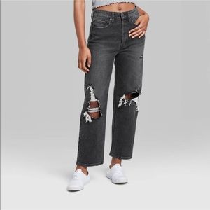 High-Rise Distressed Straight Leg Jeans